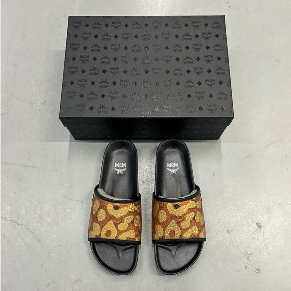 MCM | Shoes | Mcm Black And Brown Patterned Slide Sandals 